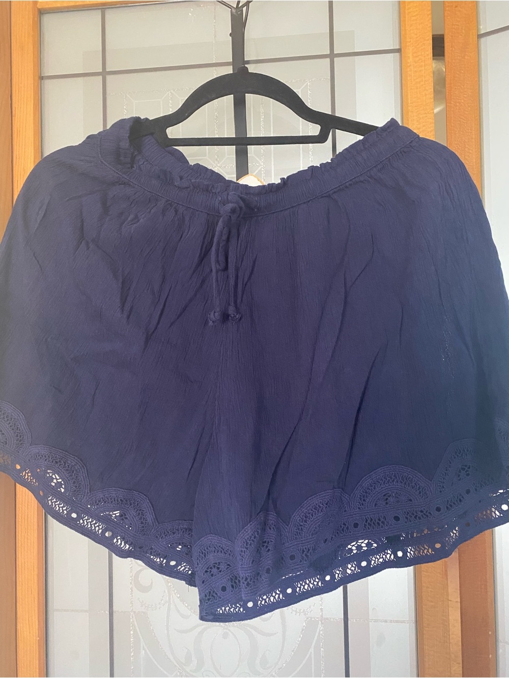 aerie Navy Blue High-Waist Lace-Trim Shorts